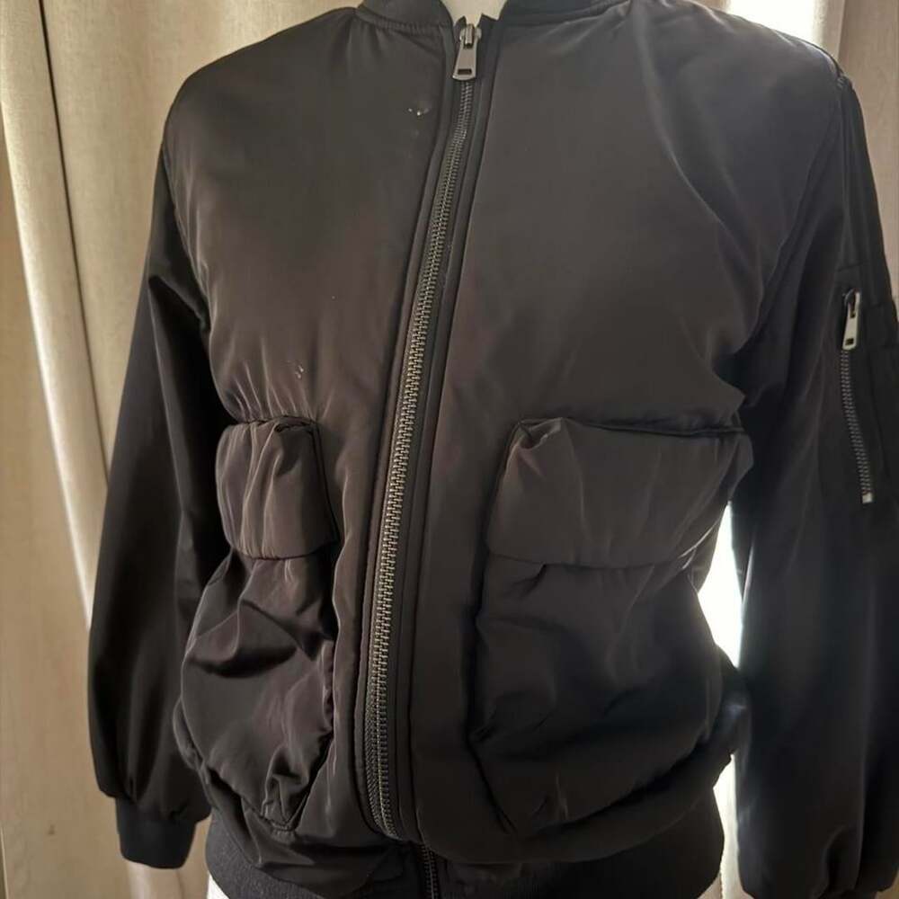 Zara Bomber Jacket Size 11-12 CM152 Black Utility Zip Pockets